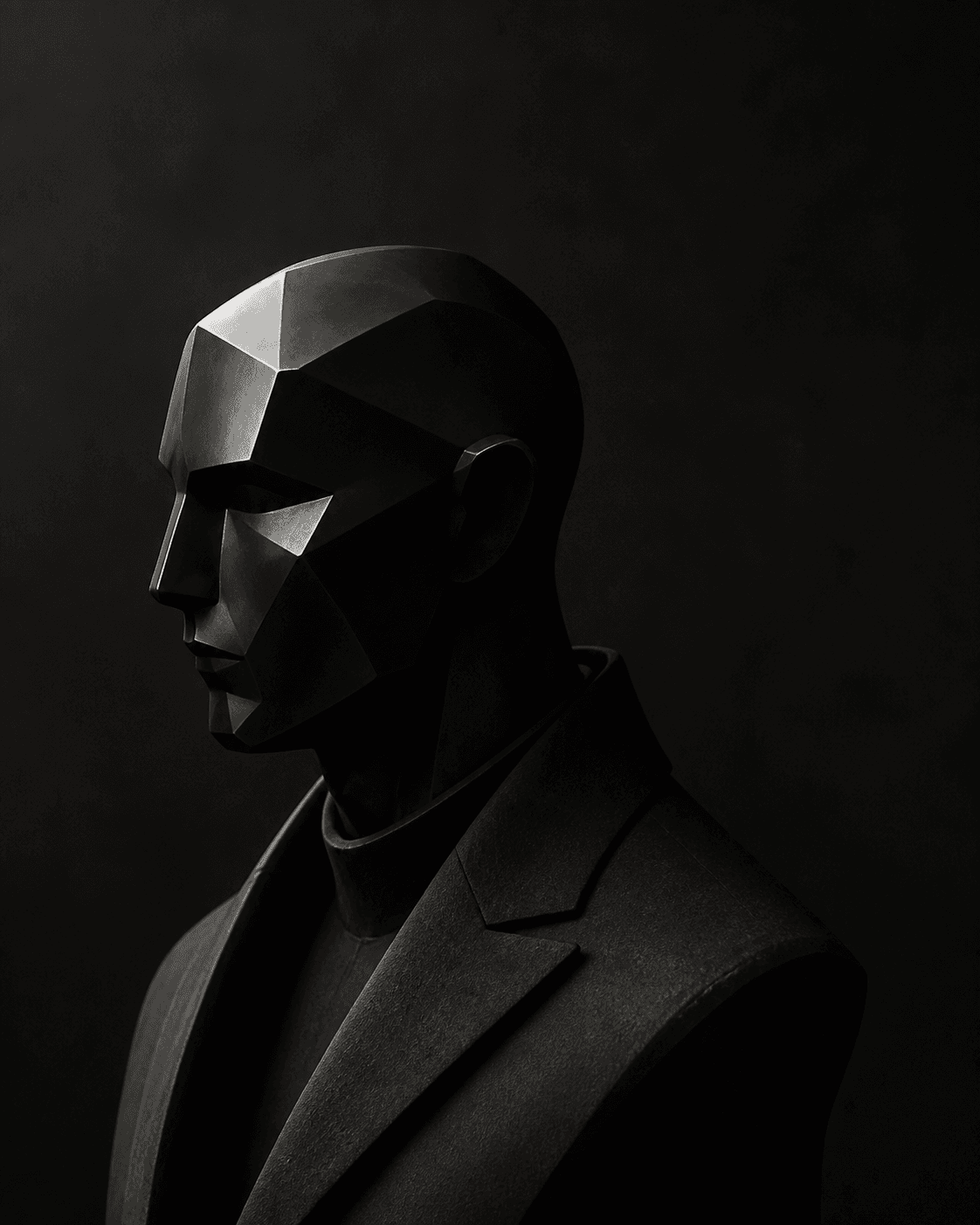 Monochrome sculptural profile artwork for Sas